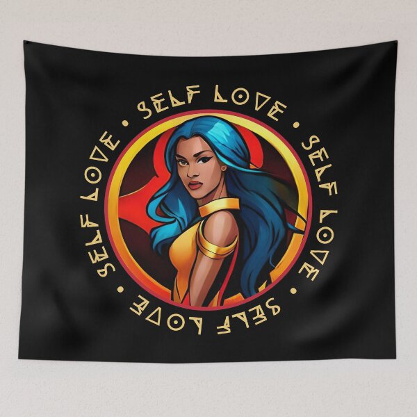 Item preview, Superhero Woman Yellow Self Love Mantra Blue Hair designed and sold by Melan Designs.