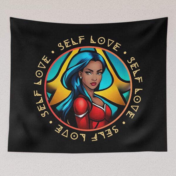 Item preview, Superhero Woman Yellow Self Love Mantra Bleu Coiffure designed and sold by Melan Designs.