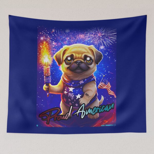 Item preview, Pug HAPPY HOLIDAYS 164 4th of July PROUD AMERICAN designed and sold by RedBluffTraders.