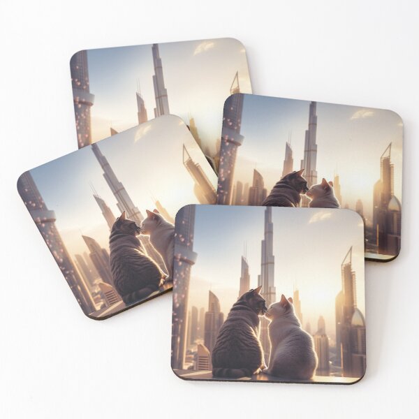 Item preview, Be my Valentine - Cat Couple Dubai Skyline designed and sold by aikittycats.