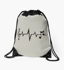 Music Pulse Heartbeat Notes Clef Frequency Wave Sound Festival Drawstring Bag