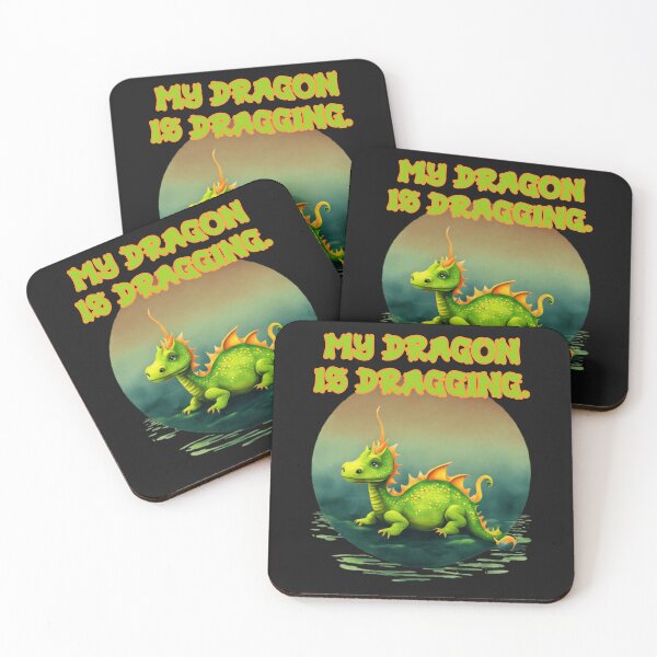 Item preview, My Dragon is Dragging with one tired lime green dragon. designed and sold by JoyOfHopeStore.