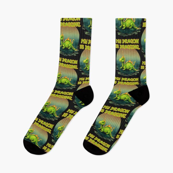 Item preview, My Dragon is Dragging with one tired lime green dragon. designed and sold by JoyOfHopeStore.