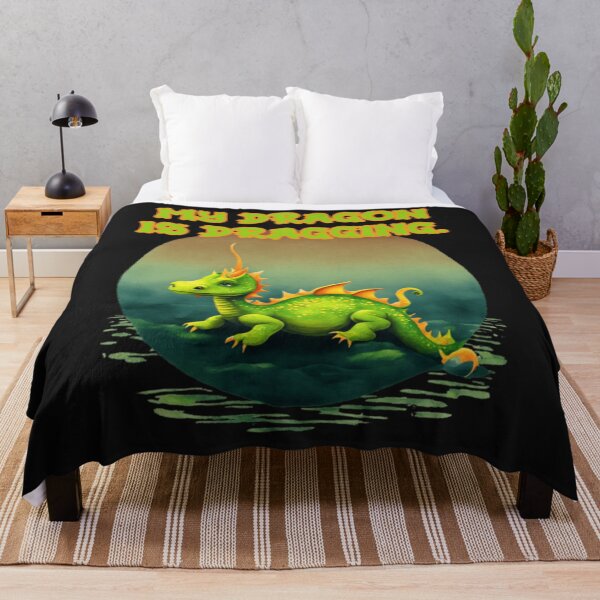 Item preview, My Dragon is Dragging with one tired lime green dragon. designed and sold by JoyOfHopeStore.