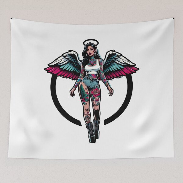 Item preview, Tattooed Angel in Denim Shorts designed and sold by PinUpPizzazz.