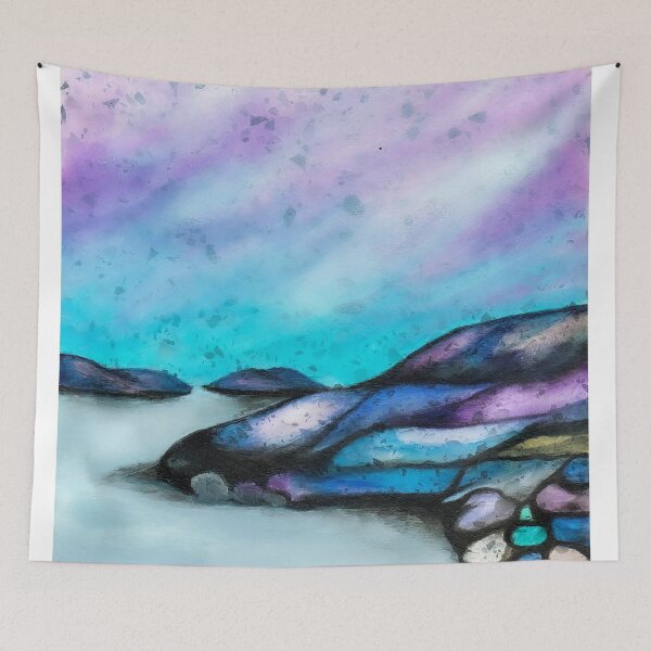 Item preview, Colourful watercolour beach sunset painting designed and sold by Funsize-Art.