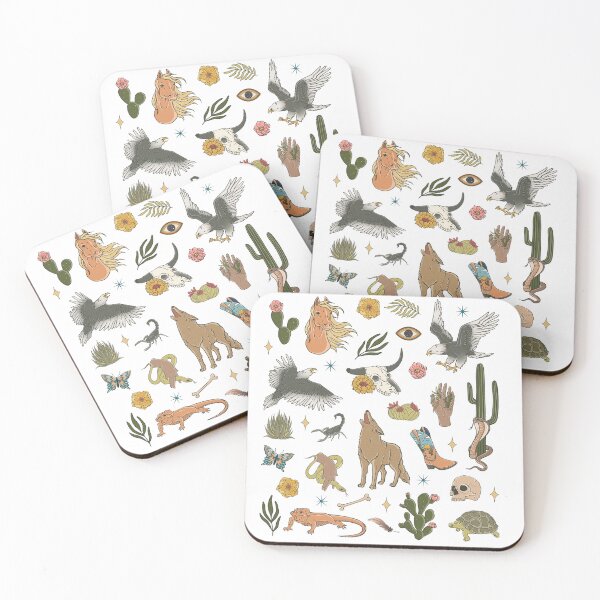 Item preview, Desert Spirit Print with Eagles Cactus Snakes Sculls Witch Hands Horse Wolf Iguana Turtle Cowboy Boot designed and sold by Fairymeshop.