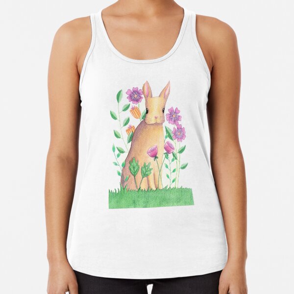 Rabbit In Flowers Racerback Tank Top