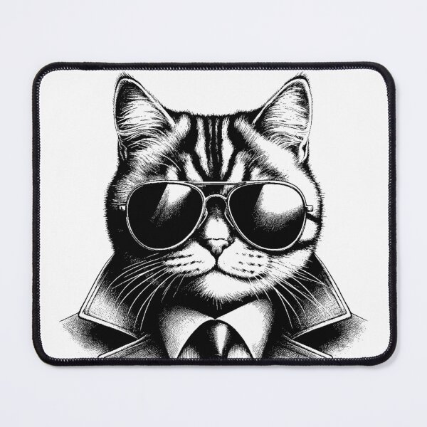 Item preview, Cool Retro Cat in Aviator Sunglasses, Black Line Art designed and sold by sweetbelle.