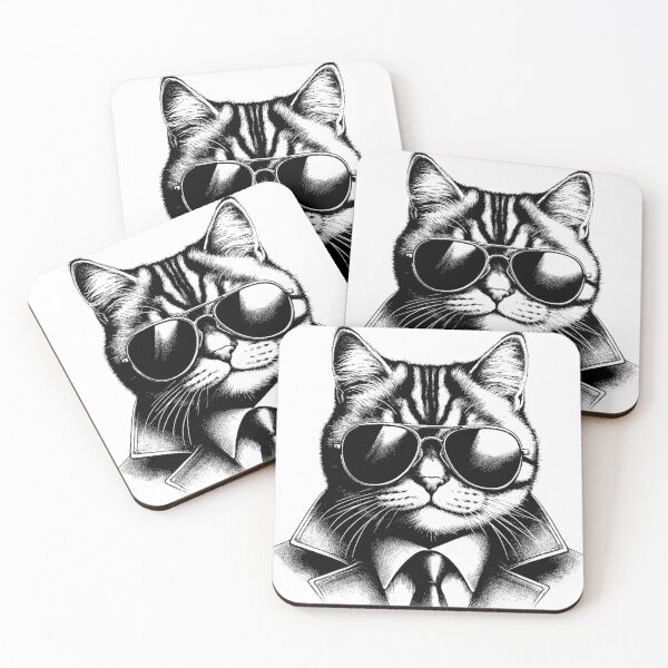 Item preview, Cool Retro Cat in Aviator Sunglasses, Black Line Art designed and sold by sweetbelle.