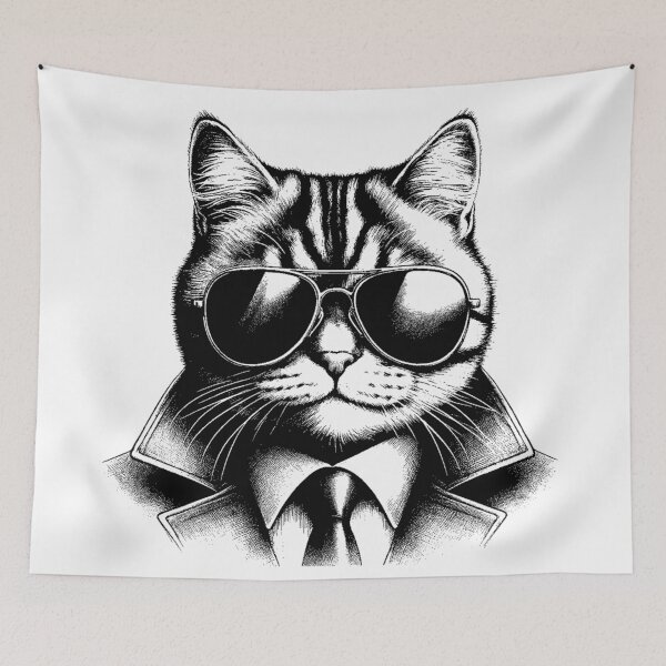 Item preview, Cool Retro Cat in Aviator Sunglasses, Black Line Art designed and sold by sweetbelle.