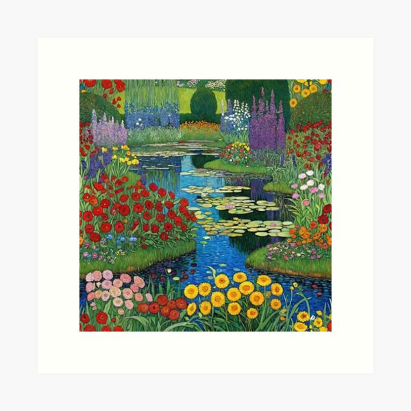 Item preview, Gustav Klimt Flower Garden Pond designed and sold by maniacfitness.