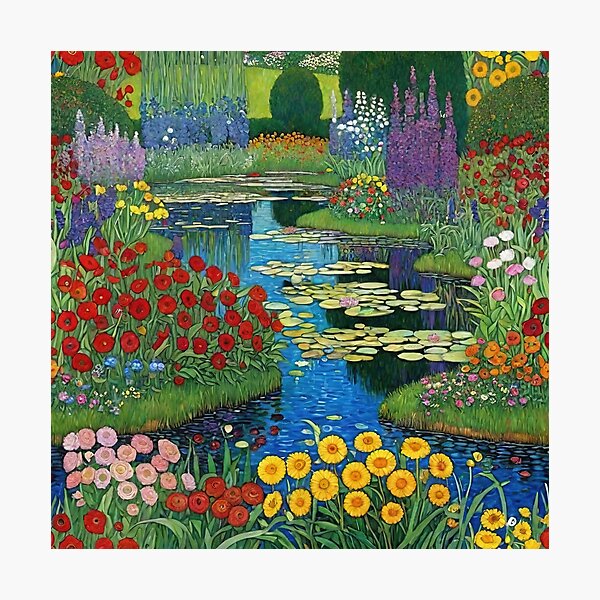 Aperçu de l'œuvre Étang de jardin fleuri Gustav Klimt créée et vendue par maniacfitness.