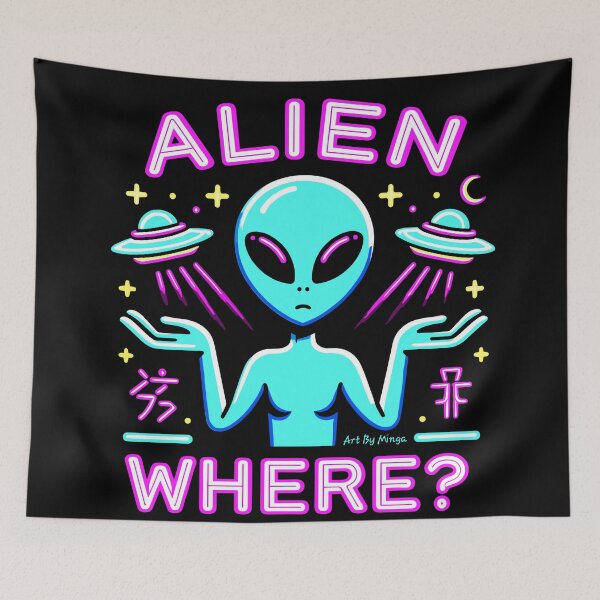 Item preview, Art By Minga Neon Purple Alien Where? Design designed and sold by Artbyminga.