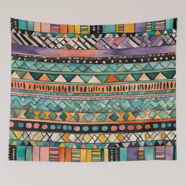 Item preview, Traditional Kilim Pattern, Ethnic Geometric Abstract Scandinavian Design in Watercolor - Tribal, Batik, Indian & Aztec Vintage Pattern,  designed and sold by MyArt23.