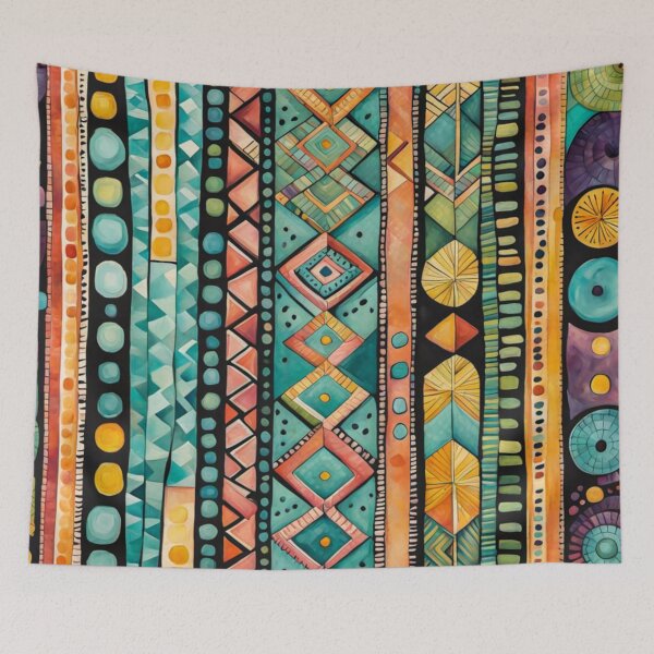 Item preview, Traditional Kilim Pattern, Ethnic Geometric Abstract Scandinavian Design in Watercolor - Tribal, Batik, Indian & Aztec Vintage Pattern,  designed and sold by MyArt23.