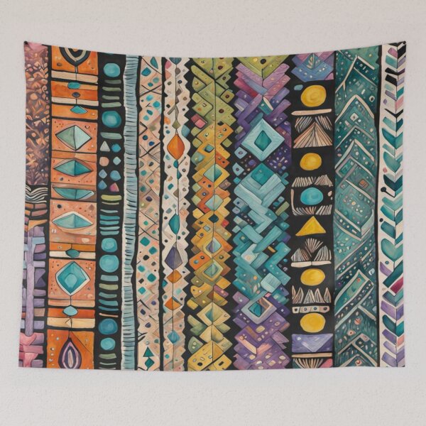 Item preview, Traditional Kilim Pattern, Ethnic Geometric Abstract Scandinavian Design in Watercolor - Tribal, Batik, Indian & Aztec Vintage Pattern,  designed and sold by MyArt23.