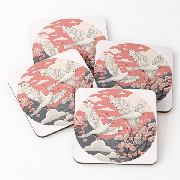 Item preview, Ethereal Flight: Doves Soaring Over Majestic Mountains and Blooming Blossoms designed and sold by GreenInkXpress.