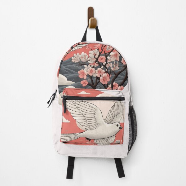 Item preview, Ethereal Flight: Doves Soaring Over Majestic Mountains and Blooming Blossoms designed and sold by GreenInkXpress.