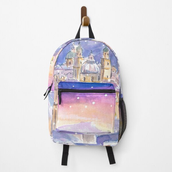 Item preview, Salzburg Austria Cozy Winter Landscape with Mountains and Castle at Night designed and sold by artshop77.