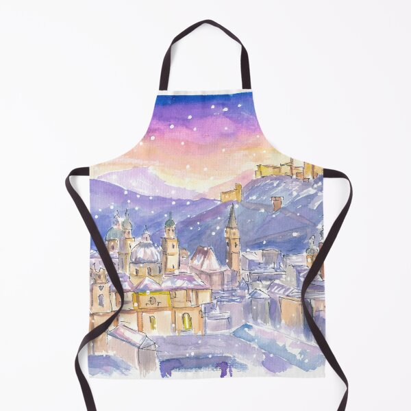 Item preview, Salzburg Austria Cozy Winter Landscape with Mountains and Castle at Night designed and sold by artshop77.