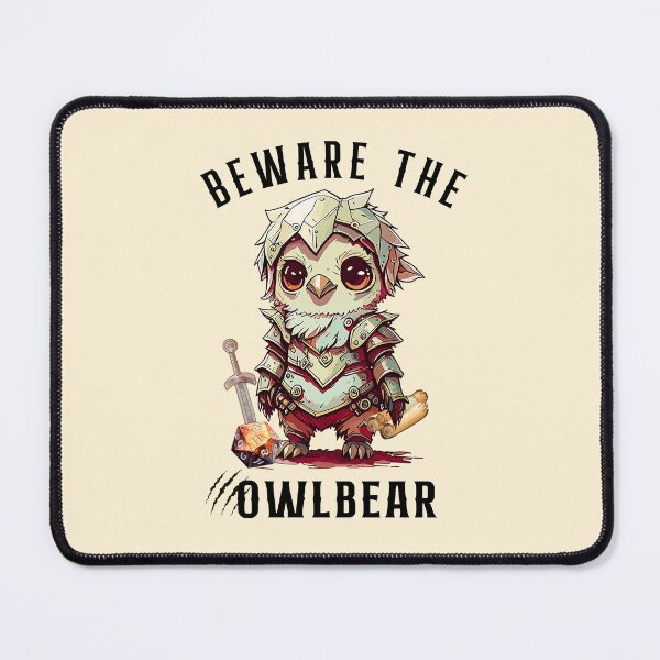 Item preview, OWLBEAR: Beware the owlbear, cute dnd adventurer with armour sword and d20 dice designed and sold by DungeonAtelier.