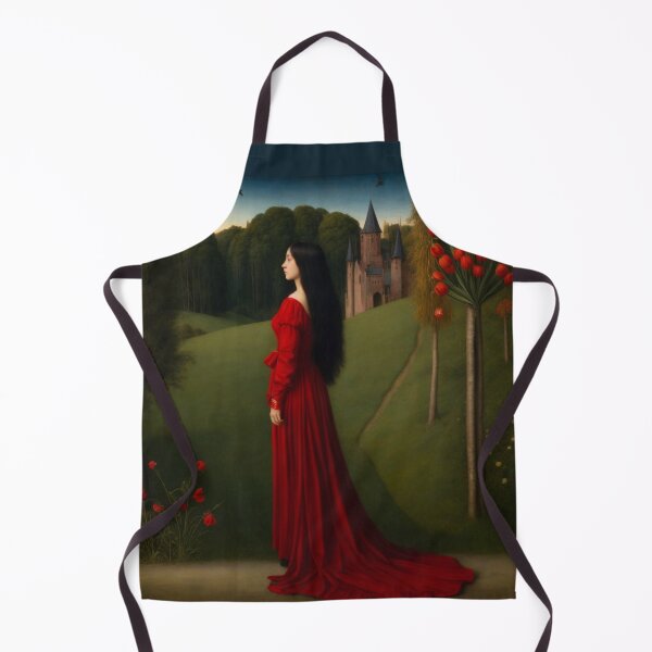 Item preview, Elegant Lady in a red dress by a castle with beautiful red tulips designed and sold by Fantasymachine.