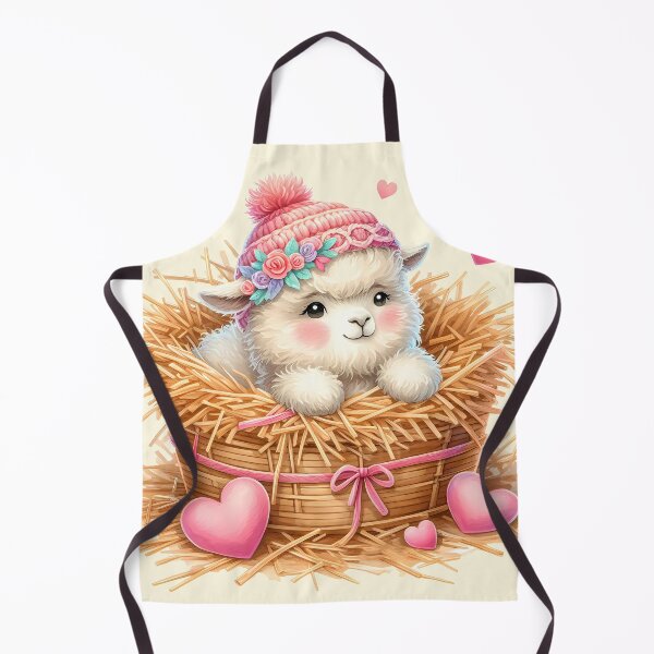 Item preview, A cute little alpaca in a knitted hat lying on a hayloft with cute hearts all around him. designed and sold by Niktarka.