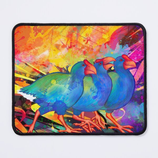 Item preview, Takahe trio with graffiti background. designed and sold by Kererū Brewing.