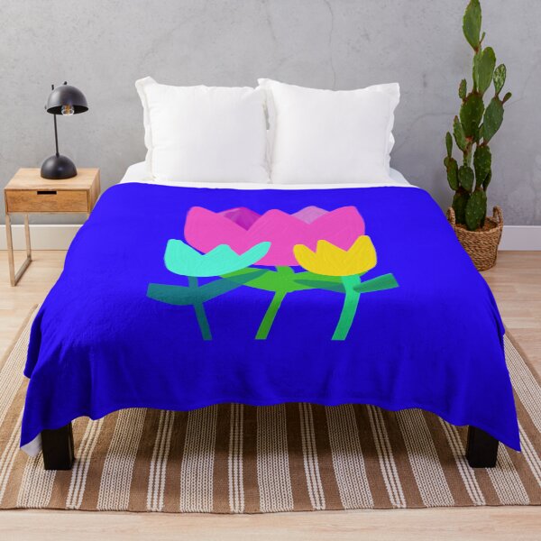 Item preview, Hand-drawn Pink, Yellow, and Blue Tulips with Oil Painting on Blue Background designed and sold by Victoria Rose.