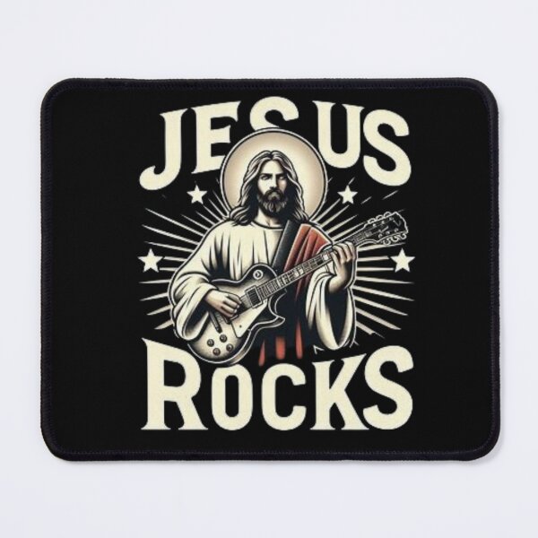 Item preview, " metal Jesus Rocks". funny Jesus playing electric guitar designed and sold by Obinne.