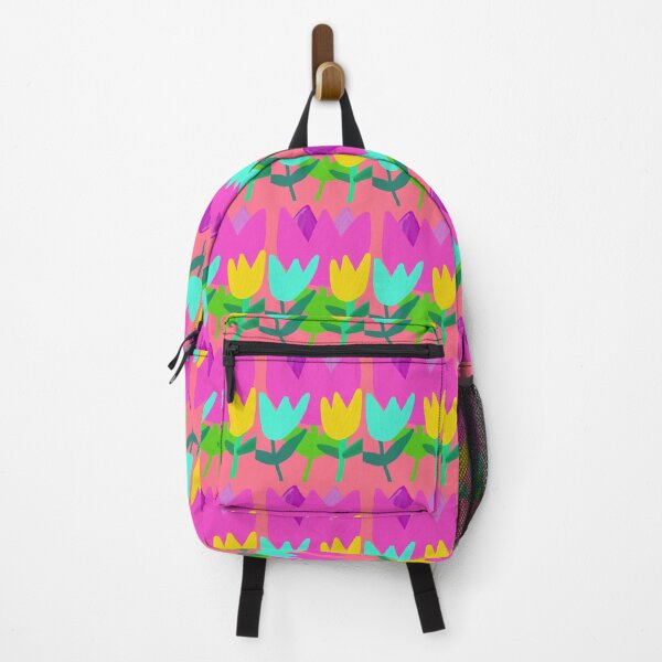 Item preview, Hand-drawn Pink, Yellow, and Blue Tulips with Oil Painting on Orange background designed and sold by Victoria Rose.