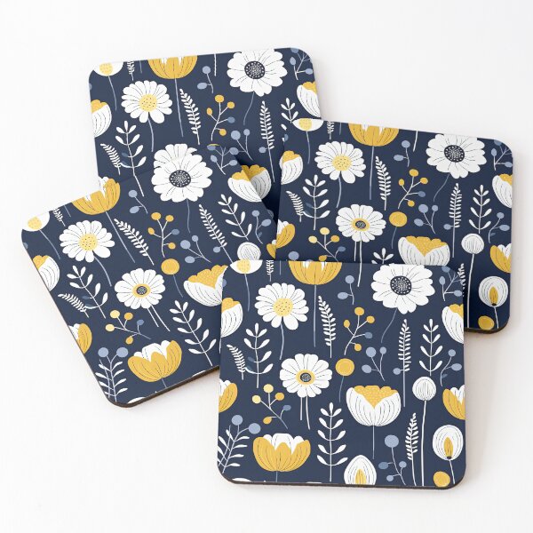 Item preview,   Scandinavian flower leaf pattern in dark blue designed and sold by Bubblegirl17.