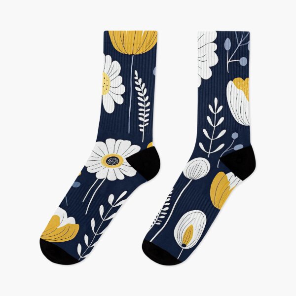 Item preview,   Scandinavian flower leaf pattern in dark blue designed and sold by Bubblegirl17.