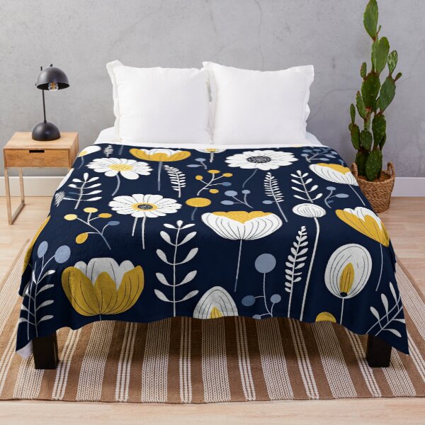 Item preview, Scandinavian flower leaf pattern in dark blue designed and sold by Bubblegirl17.