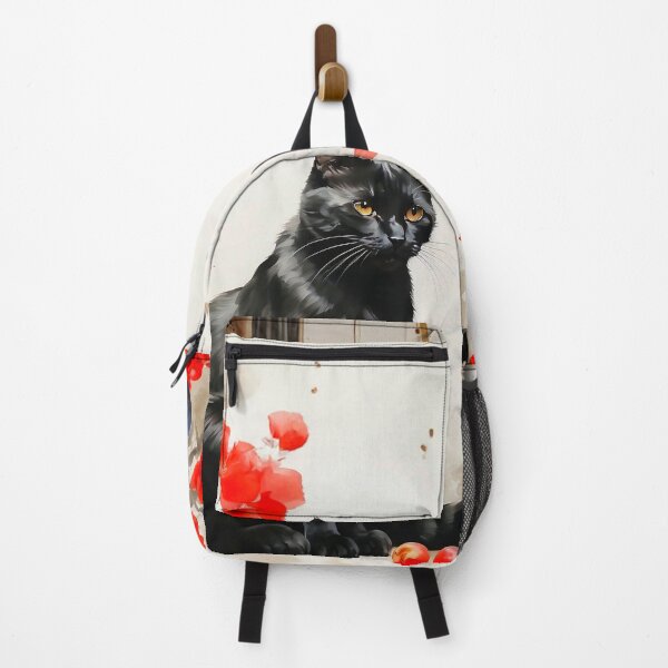 Item preview, Beautiful Black Cat Oil Painting With Red Poppy Flowers designed and sold by SassyArtistry.