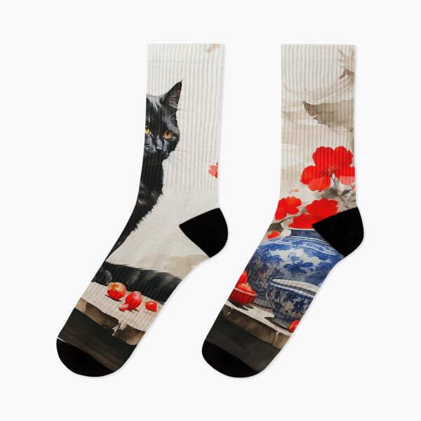 Item preview, Beautiful Black Cat Oil Painting With Red Poppy Flowers  designed and sold by SassyArtistry.