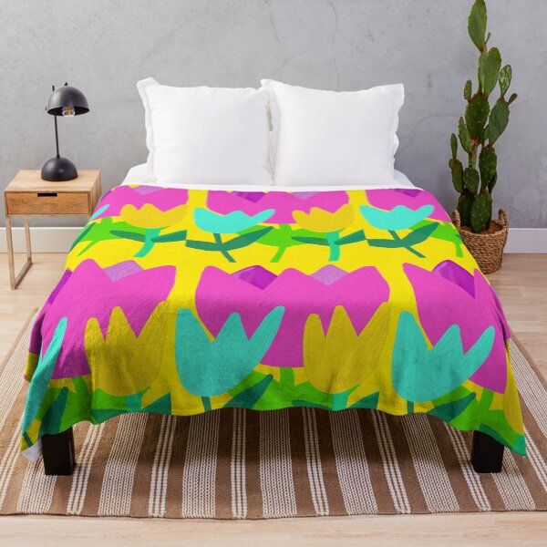 Item preview, Hand-drawn Pink, Yellow, and Blue Tulips with Oil Painting on Yellow background designed and sold by Victoria Rose.
