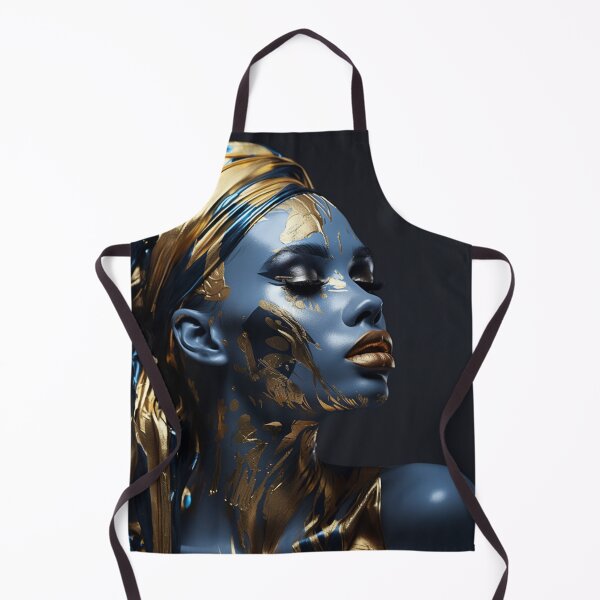 Item preview, Close up portrait of a beautiful African American woman covered with metallic golden and blue paint over her face.  designed and sold by SoccerMomAlex.