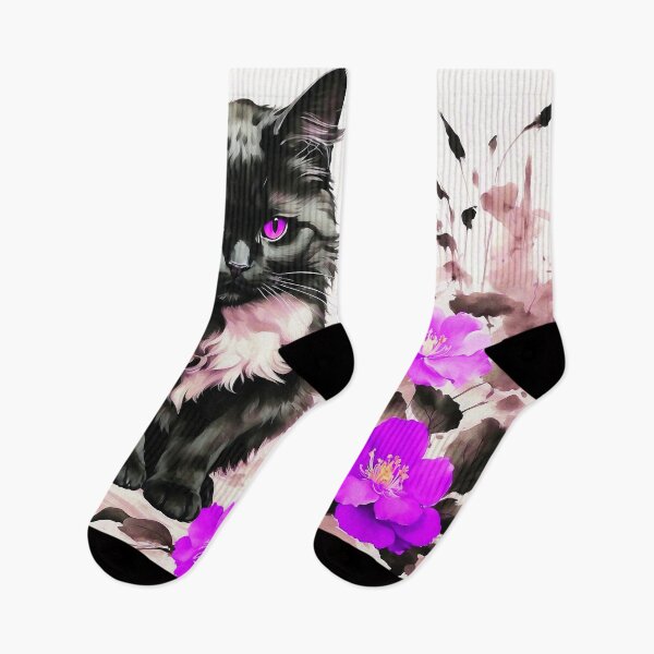 Item preview, Mysterious Grumpy Black Cat Oil Painting Pink Poppy Flowers  designed and sold by SassyArtistry.