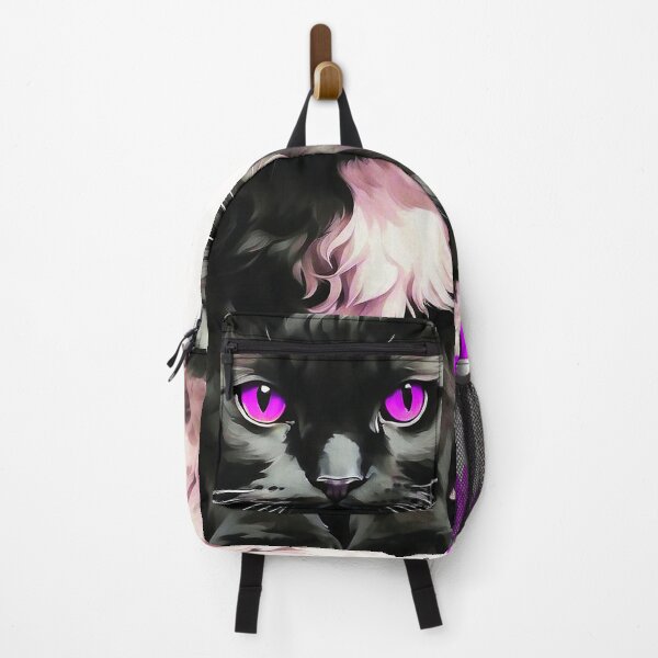 Item preview, Mysterious Grumpy Black Cat Oil Painting Pink Poppy Flowers designed and sold by SassyArtistry.