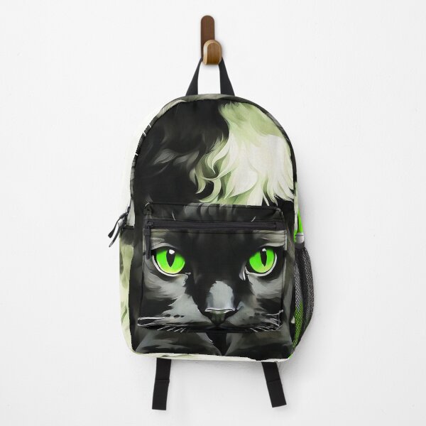 Item preview, Mysterious Grumpy Black Cat Oil Painting Green Flowers designed and sold by SassyArtistry.