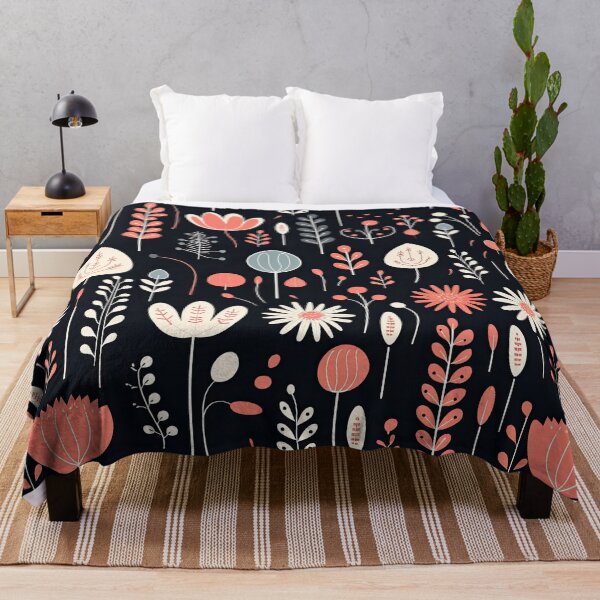 Item preview, Scandinavian flower leaf pattern in black designed and sold by Bubblegirl17.