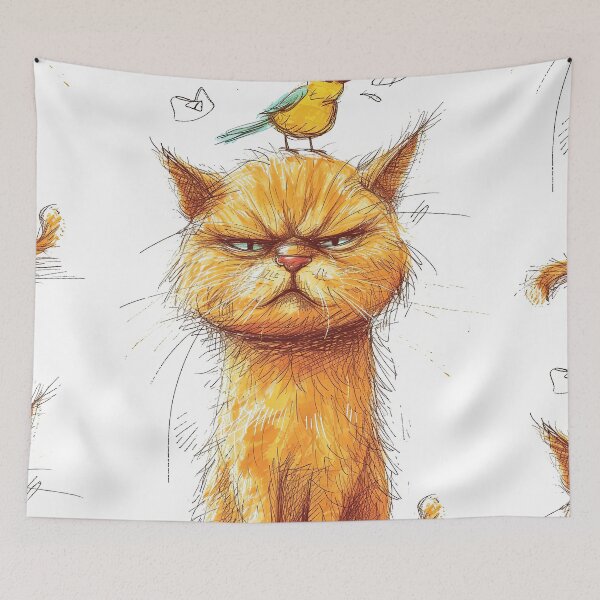 Item preview, Annoyed Cat in a Canary Hat: Minimalistic Expression designed and sold by Piotrek0001.