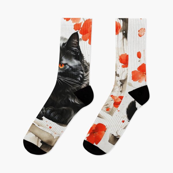 Item preview, Red Poppy Black Cat - Oil Painting In Chinese Art Style designed and sold by SassyArtistry.