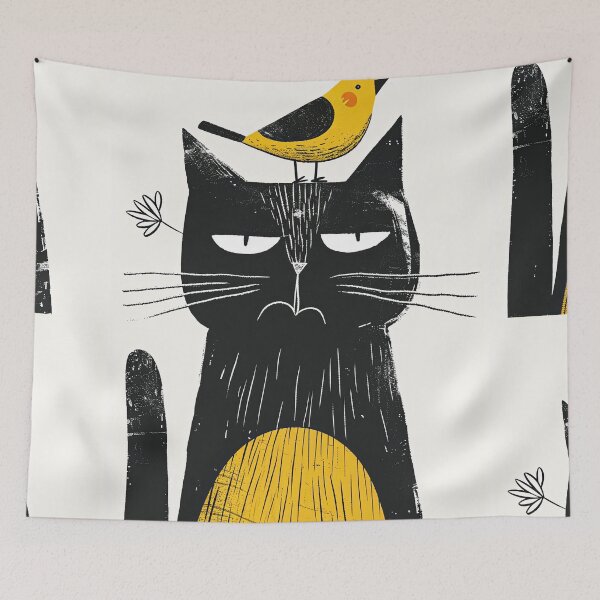 Item preview, Annoyed Cat in a Canary Hat: Minimalistic Expression designed and sold by Piotrek0001.