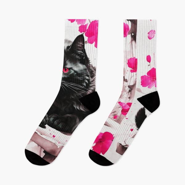 Item preview, Pink Poppy Black Cat - Oil Painting In Chinese Art Style designed and sold by SassyArtistry.