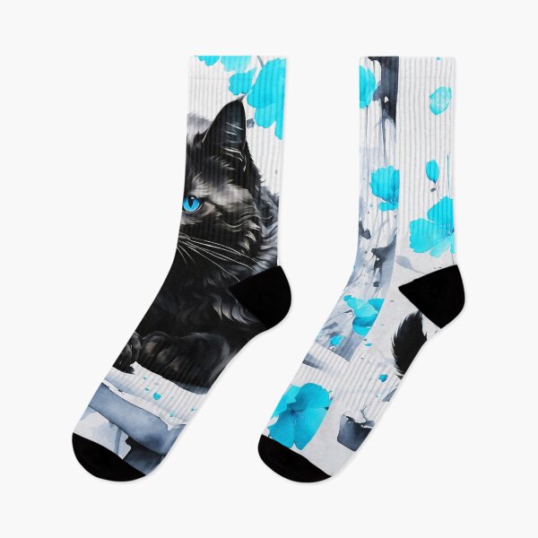 Item preview, Turquoise Poppy Black Cat - Oil Painting In Chinese Art Style designed and sold by SassyArtistry.