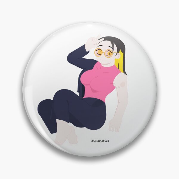 Item preview, Pink and yellow Nine glasses girl victory pose designed and sold by ninelives-illus.