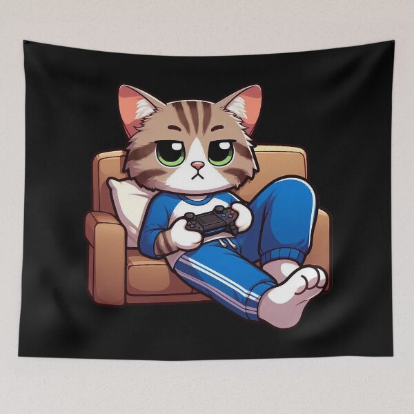 Item preview, Tabby Cat Playing Game Relaxing Comfy Sofa designed and sold by plushism.